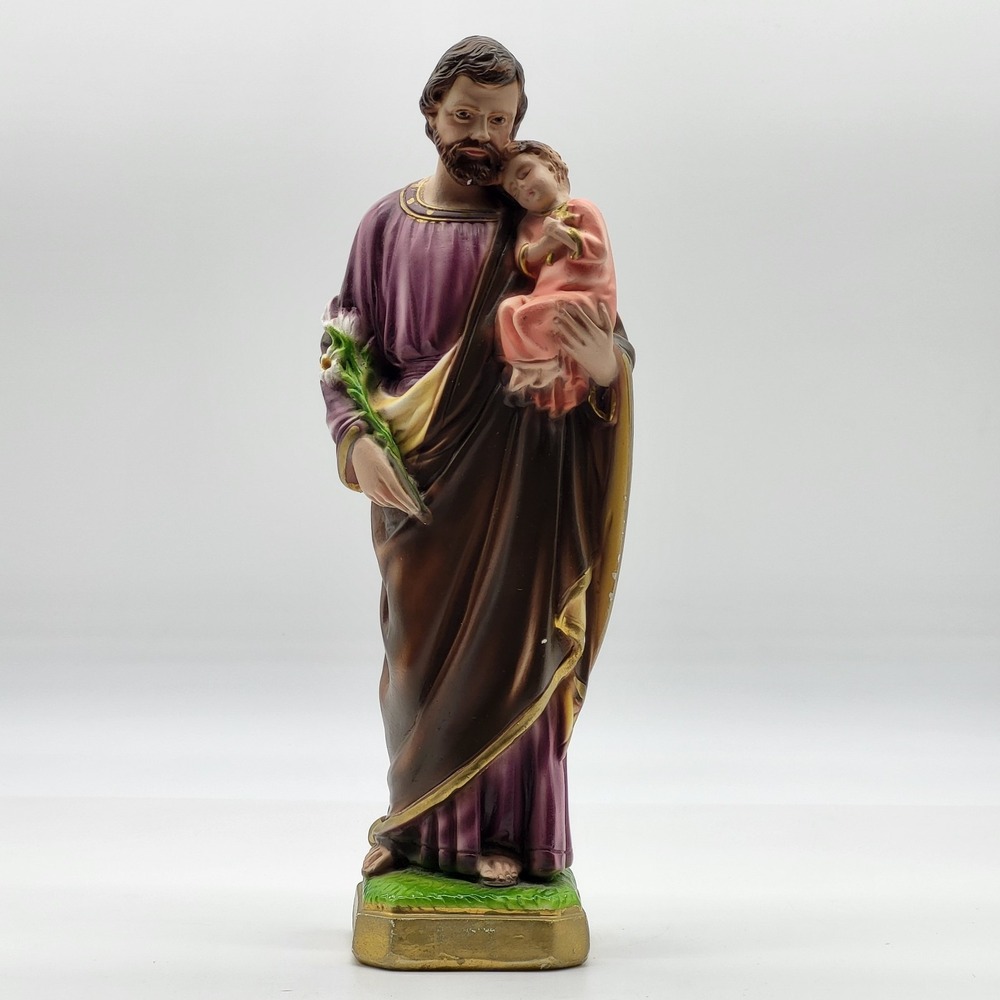 St. Joseph & Child Jesus Religious Statue Italian Hand Painted Chalkware 12"